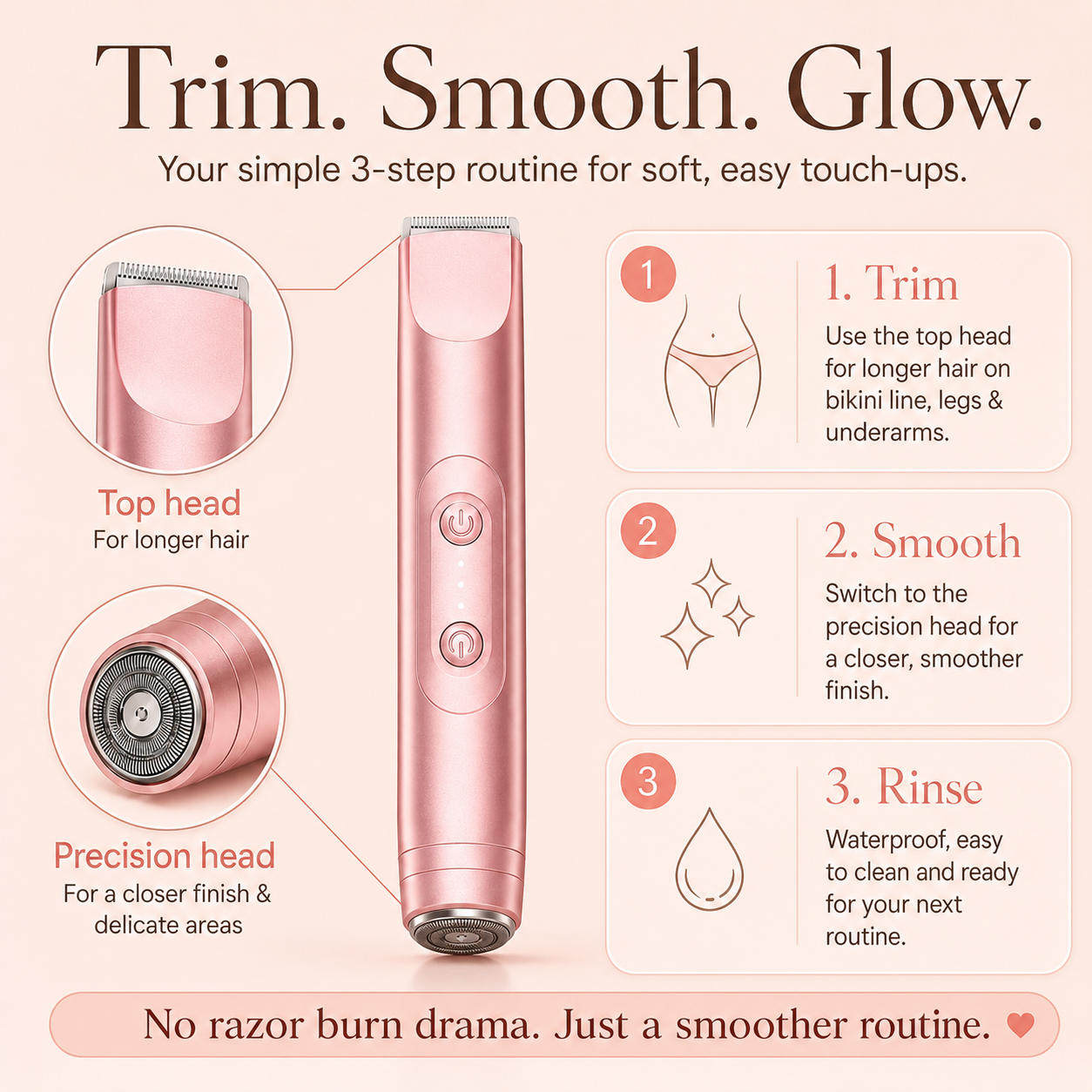 Peachie™ • Smooth without the razor burn drama.
